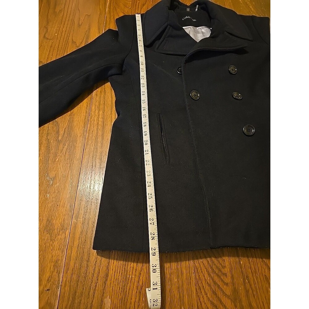 Calvin Klein Jacket Womens Double Breasted 60% Wool Black Pea Coat Size 14 - Picture 8 of 8